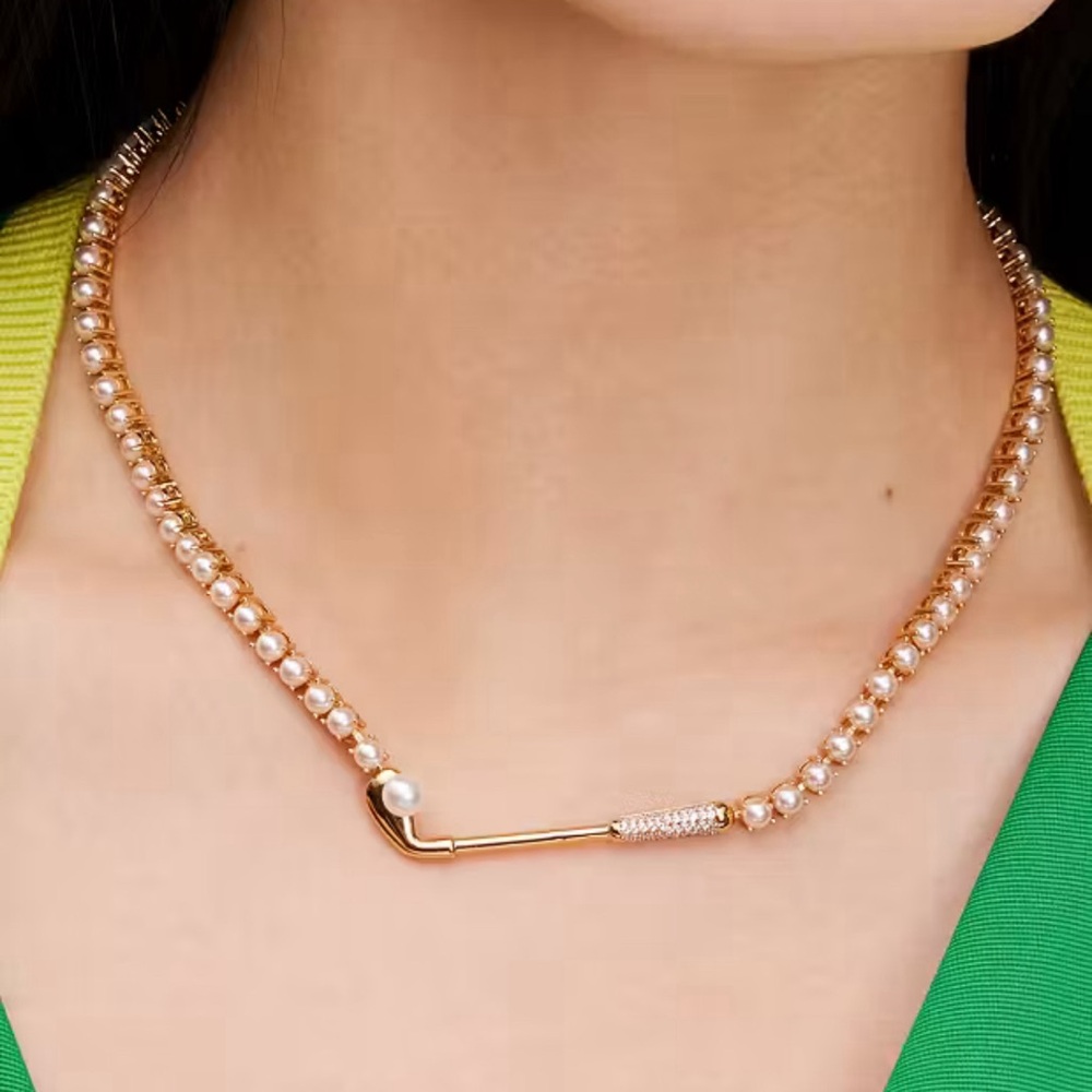 kate spade Gold and Pearl Safety Pin Necklace